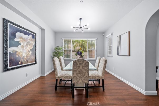 Dining room, Interior, Pendant Lights, Wood Texture Flooring