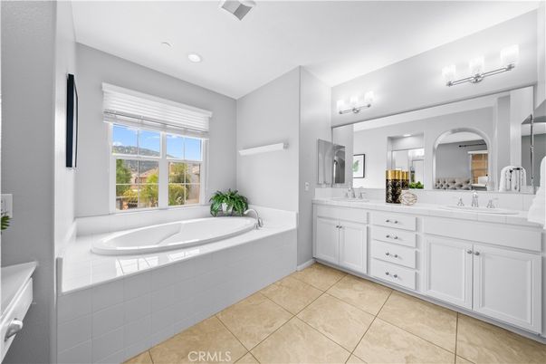 Bathroom, Dual Sink Vanities, Interior, Recessed Lighting, Tile Countertops