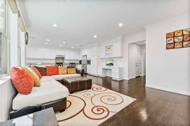 Interior, Kitchen, Living room, Recessed Lighting, Stainless Steel Appliances, Wood Texture Flooring