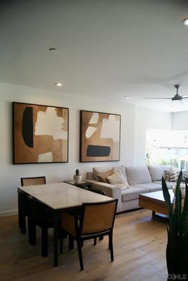 Dining room, Interior, Living room, Recessed Lighting, Wood Texture Flooring