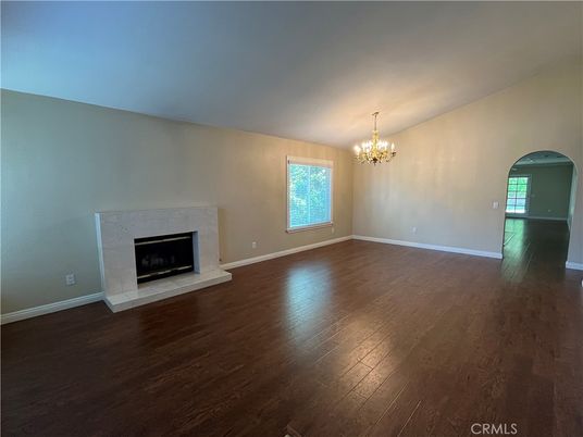Chandelier, Empty room, Fireplace, Interior, Wood Texture Flooring