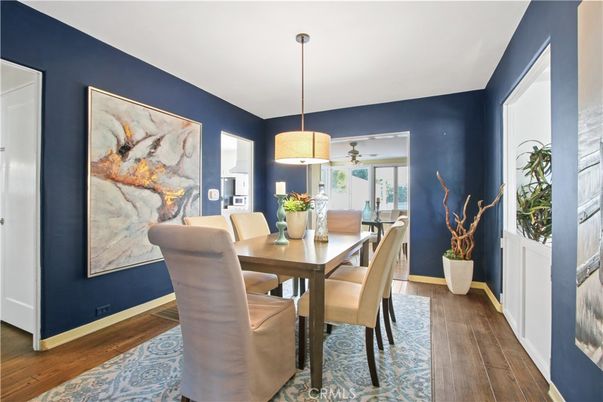 Dining room, Interior, Pendant Lights, Wood Texture Flooring