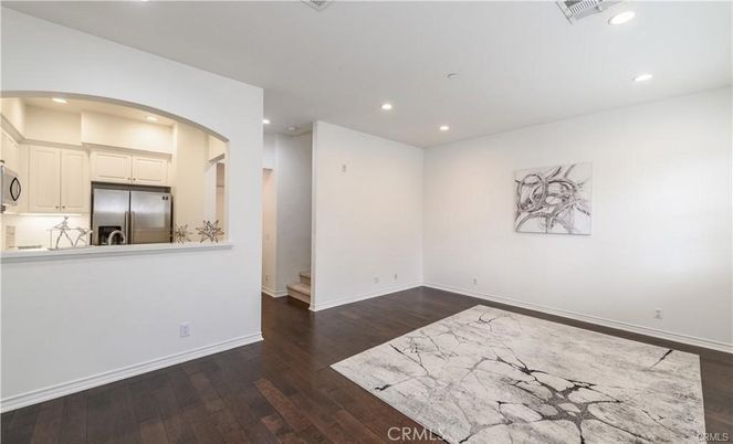 Empty room, Interior, Kitchen, Recessed Lighting, Wood Texture Flooring