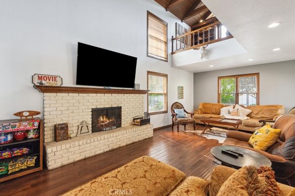 Fireplace, Interior, Living room, Recessed Lighting, Wooden Ceilings, Wood Texture Flooring
