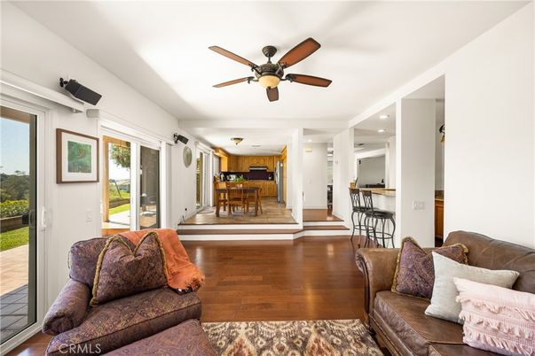 Dining room, Interior, Living room, Recessed Lighting, Wood Texture Flooring