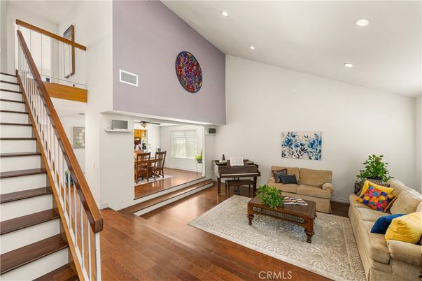 Dining room, Interior, Living room, Piano, Recessed Lighting, Wood Texture Flooring