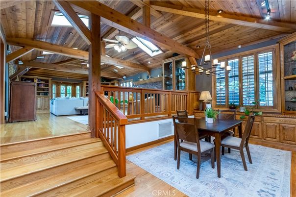 Dining room, Interior, Pendant Lights, Wooden Beams, Wooden Ceilings, Wood Texture Flooring