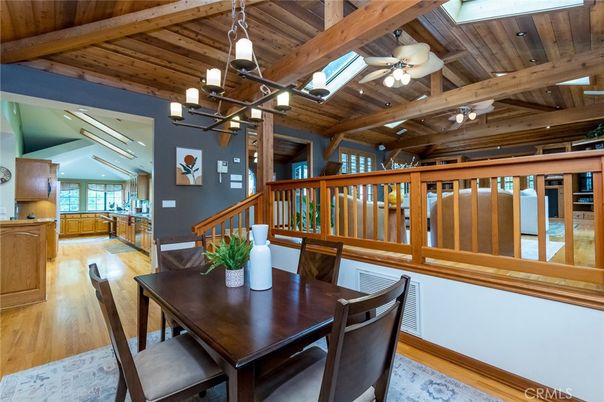 Dining room, Interior, Pendant Lights, Recessed Lighting, Wooden Beams, Wooden Ceilings, Wood Texture Flooring