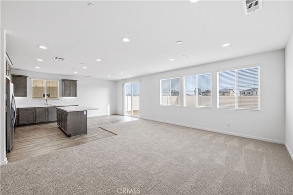 Empty room, Interior, Kitchen, Recessed Lighting, Wood Texture Flooring
