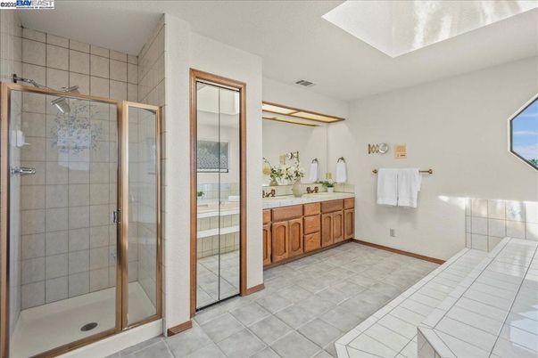 Bathroom, Dual Sink Vanities, Glass Shower, Interior, Tile Countertops
