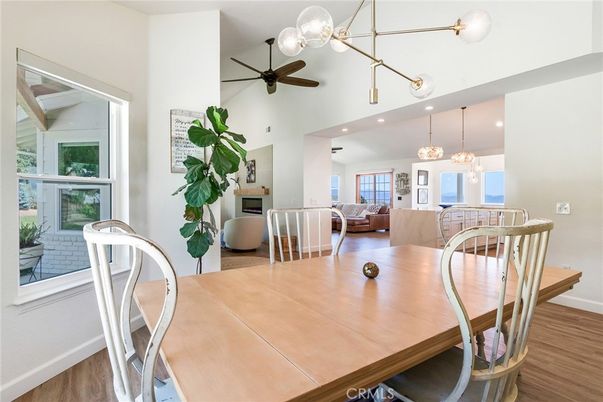 Dining room, Interior, Pendant Lights, Recessed Lighting, Wood Texture Flooring