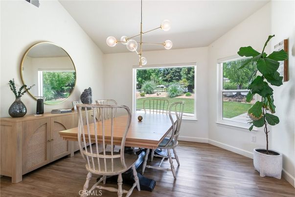 Dining room, Interior, Pendant Lights, Wood Texture Flooring