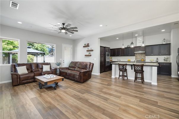 Interior, Kitchen, Living room, Pendant Lights, Recessed Lighting, Wood Texture Flooring