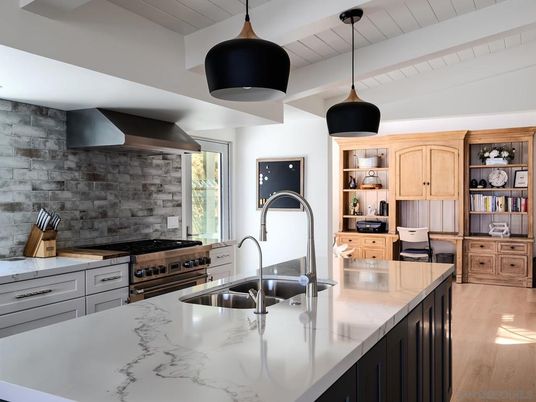 Interior, Kitchen, Pendant Lights, Stainless Steel Appliances, Wood Texture Flooring