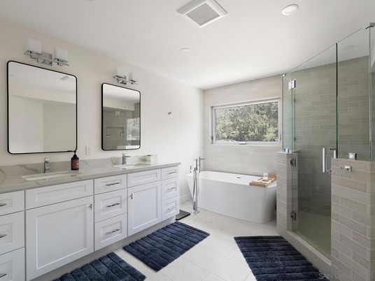 Bathroom, Dual Sink Vanities, Free Standing Baths, Glass Shower, Interior, Recessed Lighting