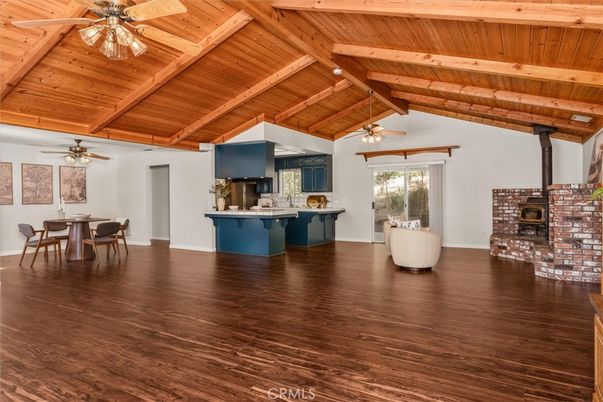 Dining room, Fireplace, Interior, Kitchen, Wooden Beams, Wooden Ceilings, Wood Texture Flooring