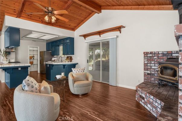 Fireplace, Interior, Kitchen, Living room, Wooden Beams, Wooden Ceilings, Wood Texture Flooring