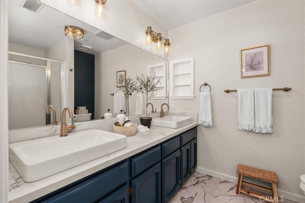 Bathroom, Dual Sink Vanities, Glass Shower, Interior, Marble