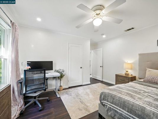 Bedroom, Home Office, Interior, Recessed Lighting, Wood Texture Flooring