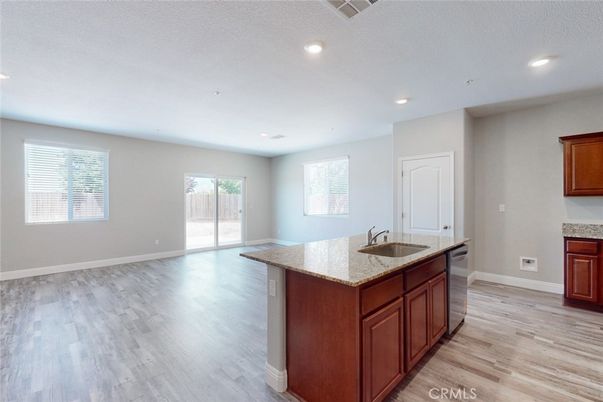 Empty room, Interior, Kitchen, Recessed Lighting, Wood Texture Flooring