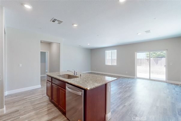Empty room, Interior, Kitchen, Recessed Lighting, Wood Texture Flooring