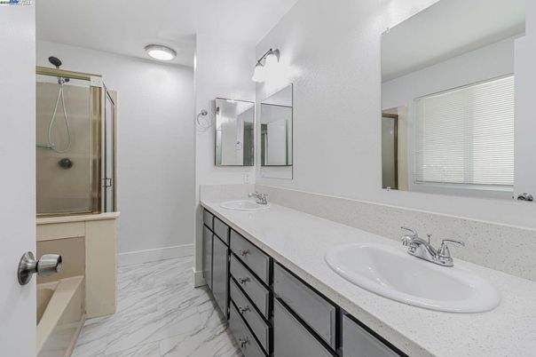 Bathroom, Dual Sink Vanities, Glass Shower, Interior, Marble