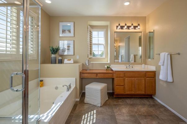Bathroom, Dual Sink Vanities, Glass Shower, Interior, Recessed Lighting