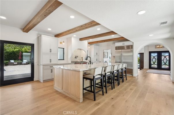 Interior, Kitchen, Recessed Lighting, Stainless Steel Appliances, Wooden Beams, Wood Texture Flooring