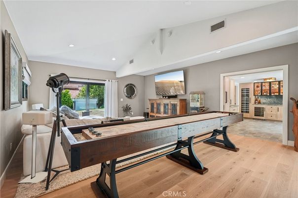 Billiard Table, Game Room, Interior, Recessed Lighting, Wood Texture Flooring