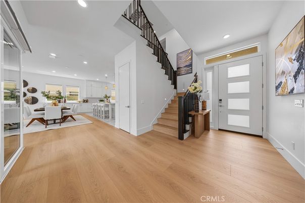 Dining room, Interior, Pendant Lights, Recessed Lighting, Wood Texture Flooring