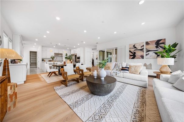 Dining room, Interior, Kitchen, Living room, Pendant Lights, Recessed Lighting, Stainless Steel Appliances, Wood Texture Flooring