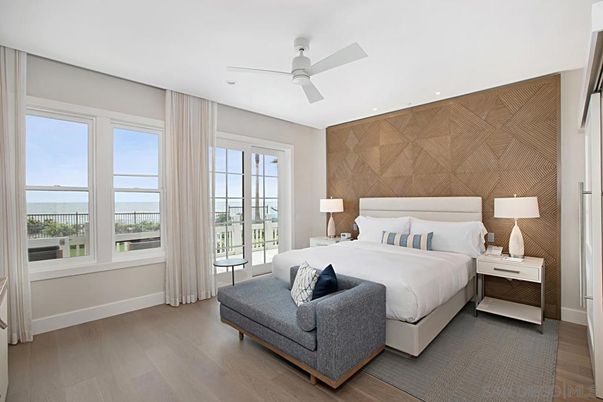 Bedroom, Interior, Recessed Lighting, Water, Wood Texture Flooring