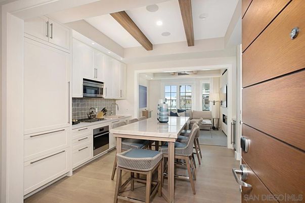 Dining room, Interior, Kitchen, Living room, Recessed Lighting, Stainless Steel Appliances, Wooden Beams, Wood Texture Flooring
