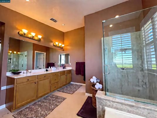 Bathroom, Dual Sink Vanities, Glass Shower, Interior, Recessed Lighting