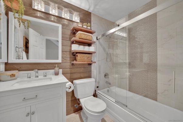 Bathroom, Glass Shower, Interior, Marble Walls, Wooden Walls