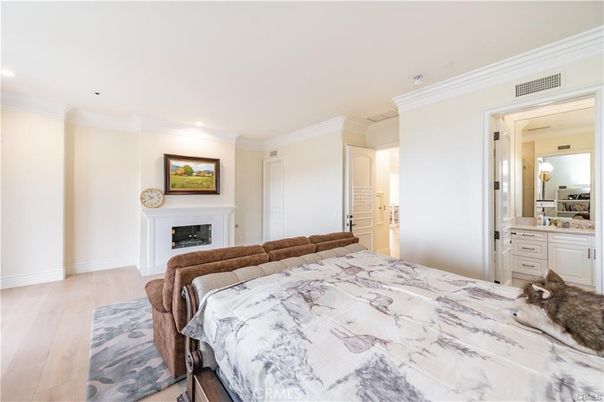 Bathroom, Bedroom, Fireplace, Interior, Recessed Lighting, Wood Texture Flooring