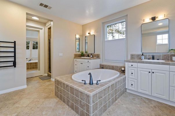 Bathroom, Dual Sink Vanities, Interior, Recessed Lighting, Tile Countertops