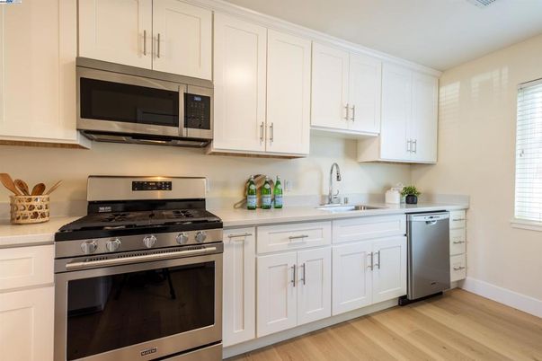 Interior, Kitchen, Stainless Steel Appliances, Wood Texture Flooring
