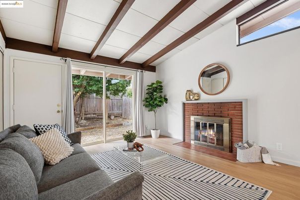 Fireplace, Interior, Living room, Wooden Beams, Wood Texture Flooring