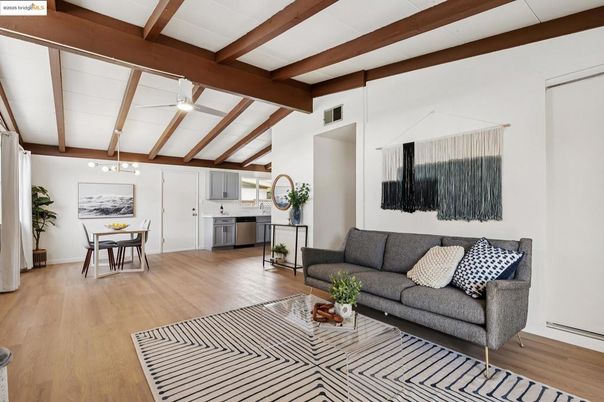 Dining room, Interior, Kitchen, Living room, Wooden Beams, Wood Texture Flooring