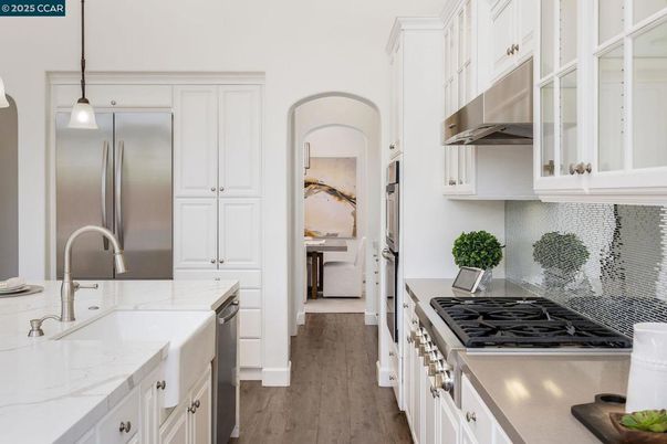 Interior, Kitchen, Pendant Lights, Stainless Steel Appliances, Wood Texture Flooring