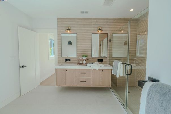 Bathroom, Dual Sink Vanities, Glass Shower, Interior, Recessed Lighting