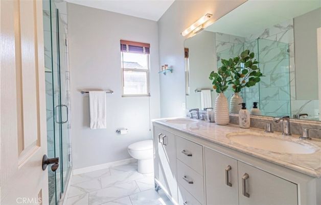 Bathroom, Dual Sink Vanities, Glass Shower, Interior, Marble, Marble Walls