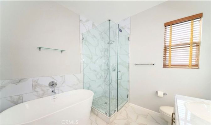 Bathroom, Free Standing Baths, Glass Shower, Interior, Marble, Marble Walls