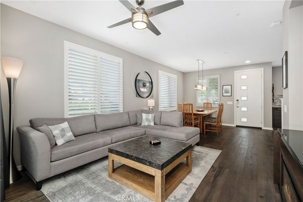 Dining room, Interior, Living room, Pendant Lights, Recessed Lighting, Wood Texture Flooring