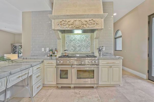 Interior, Kitchen, Recessed Lighting, Stainless Steel Appliances, Stone Walls