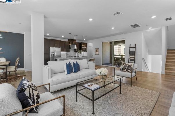 Dining room, Interior, Kitchen, Living room, Pendant Lights, Recessed Lighting, Stainless Steel Appliances, Wood Texture Flooring