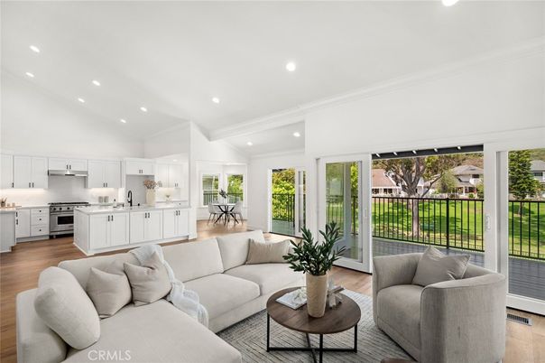 Interior, Kitchen, Living room, Recessed Lighting, Stainless Steel Appliances, Wood Texture Flooring