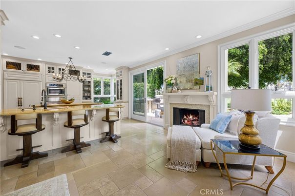 Fireplace, Interior, Kitchen, Living room, Pendant Lights, Recessed Lighting, Stainless Steel Appliances