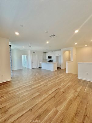 Empty room, Interior, Kitchen, Recessed Lighting, Wood Texture Flooring